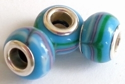 Per stuk Glaskraal European-style aqua met pastel strepen 14 mm