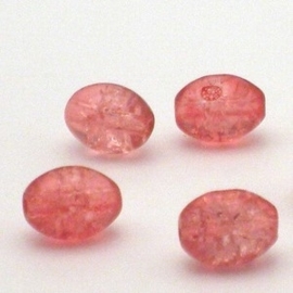 30 stuks crackle glas kralen ovaal 11 x 8,5mm roze rood