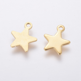 2 x RVS 304 bedel van een ster Real 18k Gold Plated, 10 x 8 x 0,8mm oogje 1,4mm