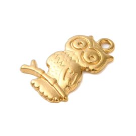 1 x Ion Plating RVS 304 Uil bedeltje – 18K gold plated – 23 x 15 x 2 mm – oogje ca. 2 mm