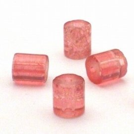 30 stuks crackle glas kralen cilinder vorm 7 x 8mm roze rood