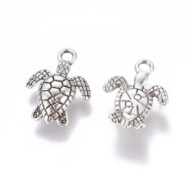 5 x Metalen antiek zilveren bedeltje van een schildpad 16 x 13 x 3mm gat: 1mm (Nikkelvrij)