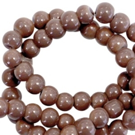 25 x 3 mm glaskralen opaque Dark nude brown gat 0,8mm