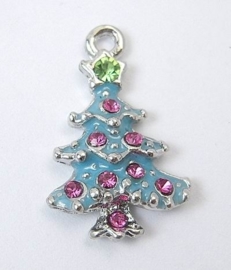 2x Schitterende kerstbedel van een kerstboom met strass  15 x 23 x 4mm gat 2mm