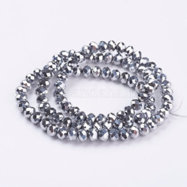 1 x Streng glaskralen facet rondelle briolette kristal 6 x 5mm gat 1mm, Platinum Plated