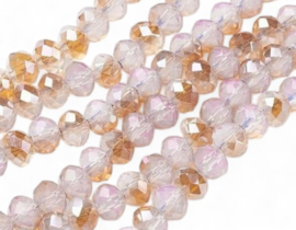 1 x Streng glaskralen facet rondelle briolette kristal 6 x 4,5mm gat 1mm, pink opal