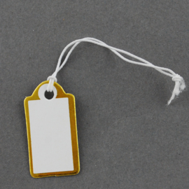Bosje met c.a. 100 stuks prijs labels prijskaartjes wit met gouden randje 26 x 14x 0,3mm