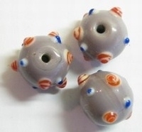 3 x glaskraal rond lila met dots 15 mm