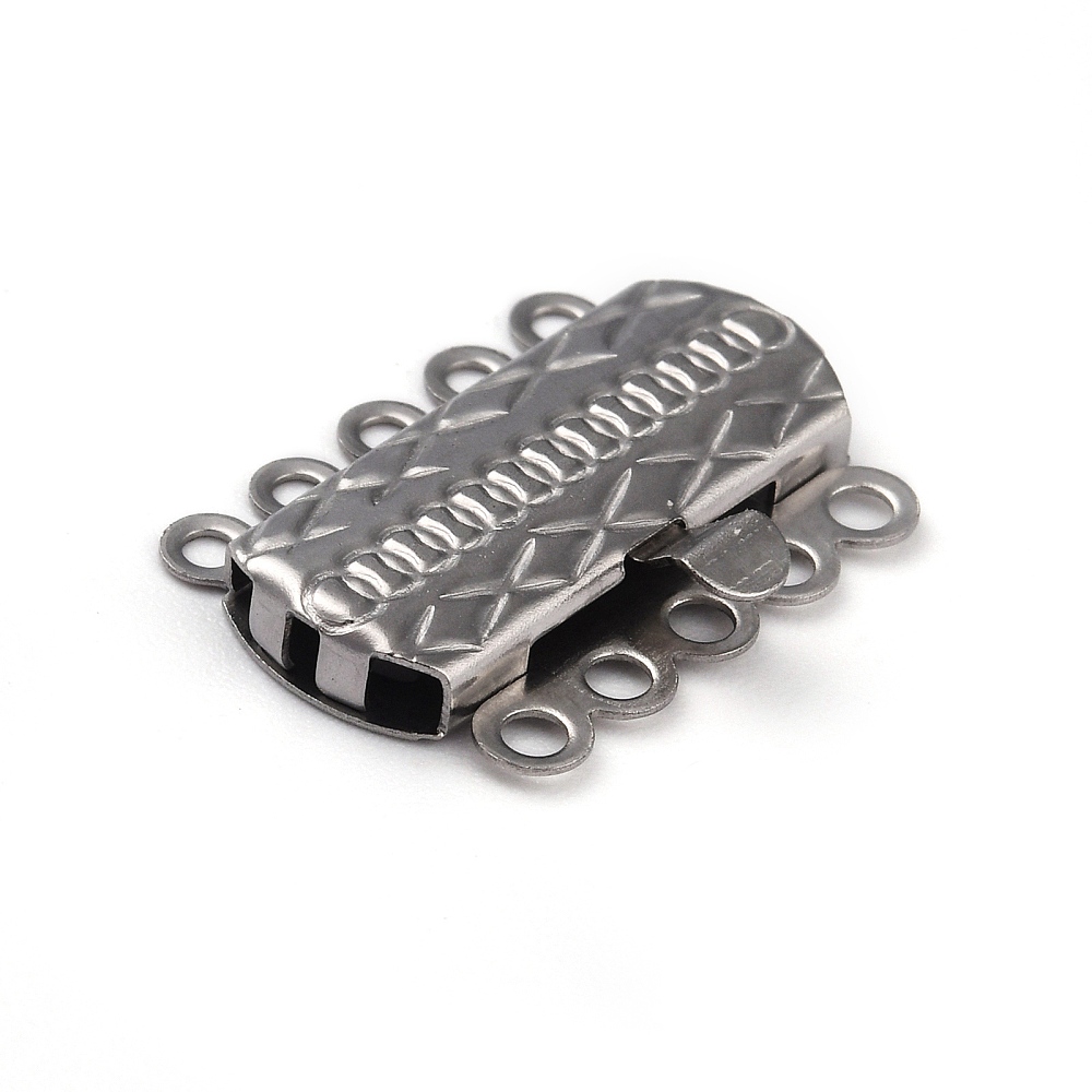 1 x Tarnish Resistant 304 RVS boxsluiting – 5-strengs – 10 gaatjes – rechthoek met patroon – RVS kleur – 19,5 x 14 x 3 mm – gat ca. 1,4 mm