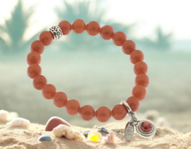 Elastische edelsteenkralen Armbandje Jade 8mm BIBA Oranje met antiek zilverkleurige onderdelen