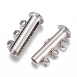 RVS zijsluiting 3 strengen Peyote sluiting 20 x 10 x 6,5mm oogje 1,8mm
