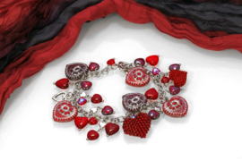 2 x Tsjechische Glaskralen Heart Beads Roos 17x17mm rood