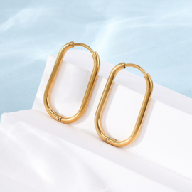 2 x 201 RVS creolen ovaal 25,5 x 15,5 mm – goudkleur (Real 18K Gold Plated)