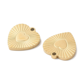 1 x Ion Plating (IP) chirurgisch staal RVS 316L bedel hartje Real 18k Gold Plated, 12 x 11,8 x 1mm oogje 1mm (Nikkelvrij)