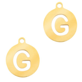 Roestvrij stalen (RVS) Stainless steel bedel rond 10mm initial coin G Goudkleur