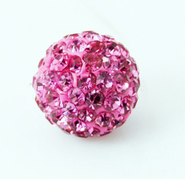 2 x Shamballa polymer clay strass ballen 8mm gat: 1mm donker roze