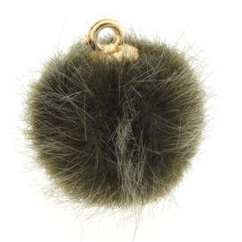 2 x Pompom bedels faux fur 16mm goud Groen