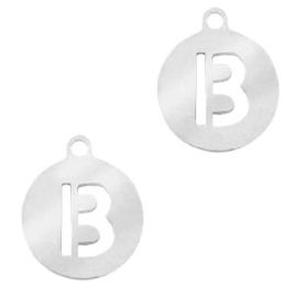 Roestvrij stalen (RVS) Stainless steel bedel rond 10mm initial coin B