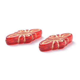 10 x Ornament Acryl kralen 29,5 x 14 x 5,5mm, Gat: 1,4mm rood goud