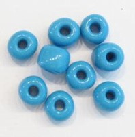 10 Stuks Glaskraal veterkraal blauw 8 mm gat c.a. 2,7 mm