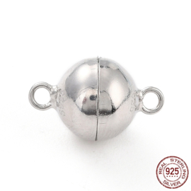 1 x 925 Sterling zilveren magneetsluiting rond 14 x 9 x 9 x 9 mm – gat 1,5 mm – platinumkleur – gerhodineerd