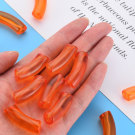 10 x Acryl kralen tube transparant Dark Orange ca. 32x8mm (gat Ø1.8mm)