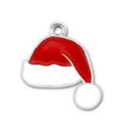 1 x Bedels metaal kerstmuts Zilver-rood-wit ca. 20x19mm Ø1.8mm (Nikkelvrij)