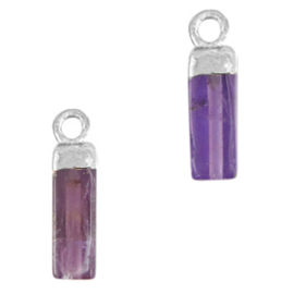 1 x Natuursteen hangers amethist tube Purple-silver