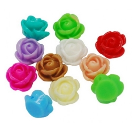 10 x mix gekleurde roosjes voor het maken van hippe sieraden c.a. 9mm