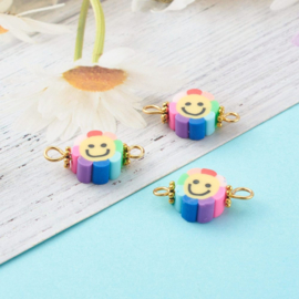 4 x Fimo smiley tussensetsel c.a. 19 x 10 x 5mm met RVS oogjes 2mm