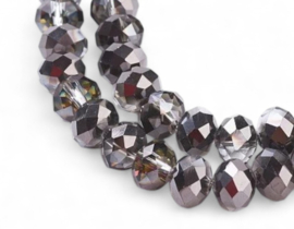 1 x Streng met ca. 72 glaskralen facet rondelle briolette kristal – 8 x 5 mm – gat 1 mm – Black AB Plated
