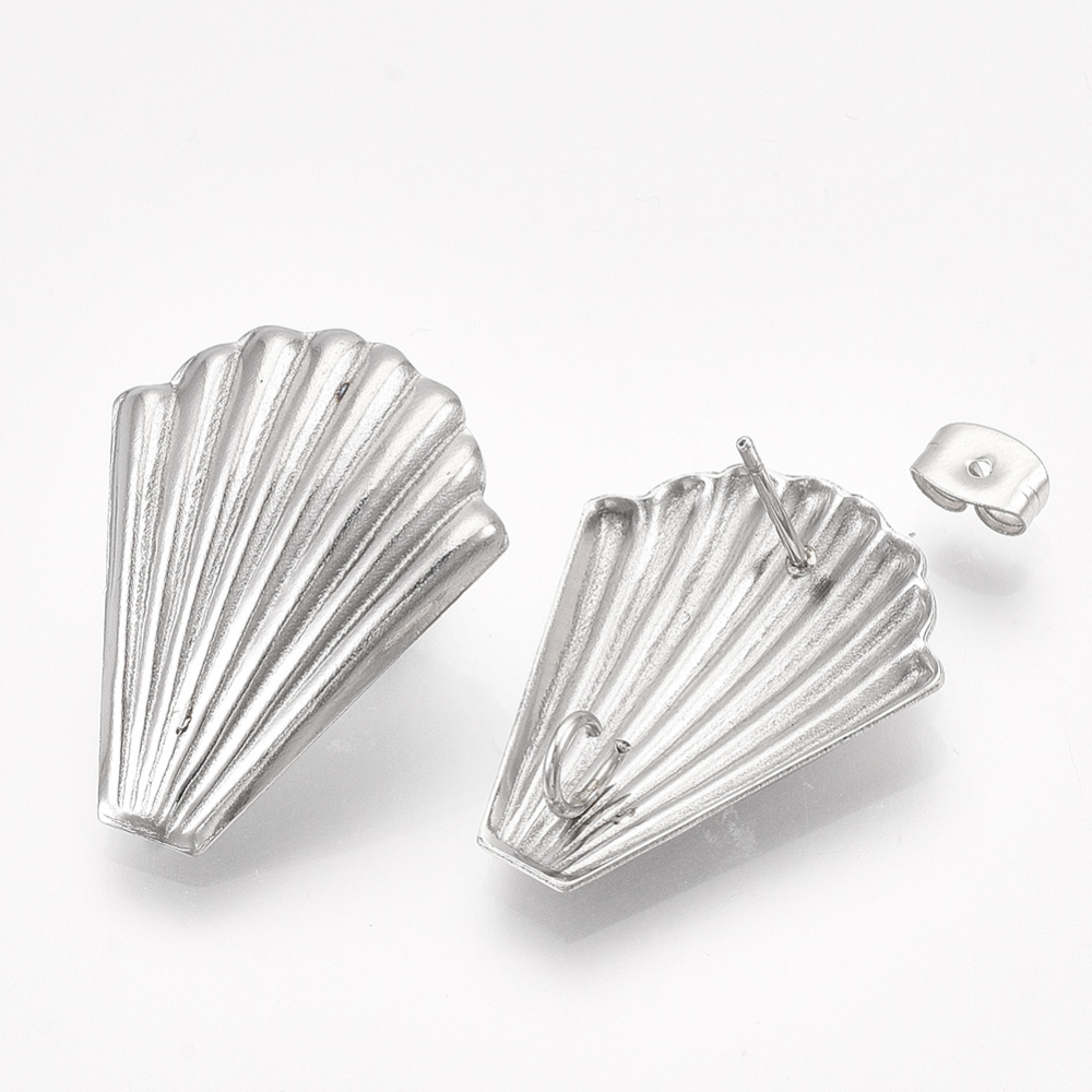 2 x oorbelsteker schelp – ca. 26 x 20,5 mm – oogje: 3 mm – steker: 0,8 mm – 304 roestvrij staal – rvs kleur