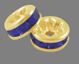 25 x  kristal spacer verguld 8mm donker blauw gat 1mm