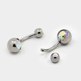 RVS Chirurgisch staal Navel piercing  met kristal  24x8mm  Pin: 1,6mm Clear AB