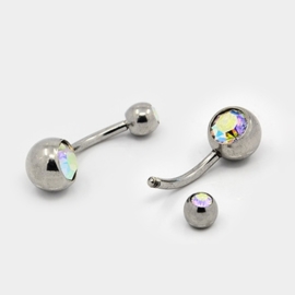 RVS Navel piercing met kristal  24x8mm  Pin: 1,6mm Clear AB