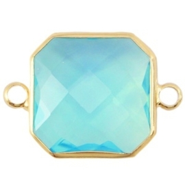 Crystal glas tussenstukken vierkant 16x16mm Aqua blue opal-Gold  (Nikkelvrij)