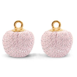 2 x Pompom bedels met oog glitter 12mm Light pink-gold