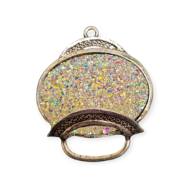 Metalen messing hanger met resin glitter patroon wit bijvoorbeeld een sjaal of ketting  sjaal bedel 41 x 49 x 12mm gat: c.a. 2,5mm