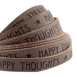 20 cm plat imi leer 10mm met quote - Happy thoughts - Terra Brown ♥