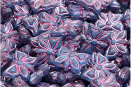 2 x Tsjechische Glaskralen Butterfly Pressed Beads 15x12mm paars