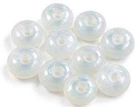 10 x Transparante glaskralen 8 x 9 mm – gat 1 mm – wit melkglas