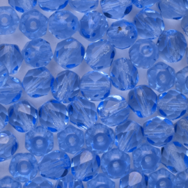 15 x Ronde Tsjechische kralen facet kristal 6mm kleur: blauw Gat c.a.:1mm