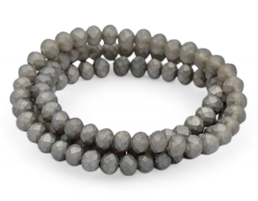 1 x Streng met ca. 100 stuks glaskralen facet rondelle briolette kristal, pearl luster plated – 6 x 4mm, gat 1 mm – Slate Gray