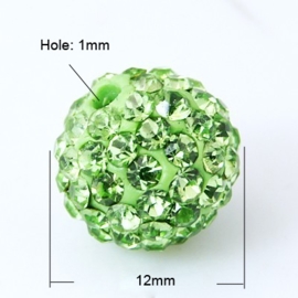 2 x prachtige Shamballa Resin strass ballen 12 mm gat: 2mm Peridot