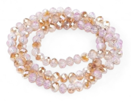 1 x Streng glaskralen facet rondelle briolette kristal 6 x 4,5mm gat 1mm, pink opal