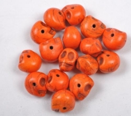10 keramiek Howlite skulls oranje c.a. 10mm Gat: 1mm