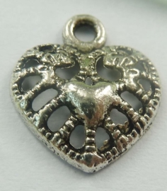 10x Tibetaans zilveren bedel van een hartje 14 x 12 x 3mm Gat: 1mm