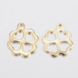 2 x RVS 304 bedel van een klaver 4 goud kleur 12 x 11 x 0,8mm, oogje: 1.2mm