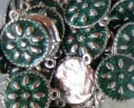 4 x Tibetaans zilveren tussenzetsel epoxy 18,5 x 24 mm donker groen