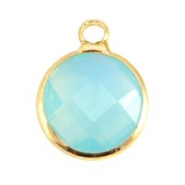 Crystal glas hanger rond 12mm Aqua blue opal-Gold